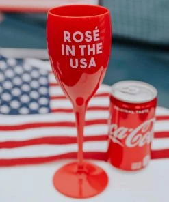 She She Boutique Rose In The USA Champagne Glass - Red