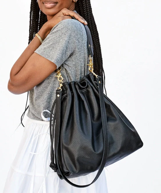 She She Boutique HANDBAGS Clare V. Moyen Henri Bag - Black Perforated 5 She She Boutique HANDBAGS Clare V. Moyen Henri Bag - Black Perforated