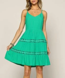 She She Boutique CLOTHING Lace Detailed Mini Dress- Kelly Green