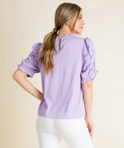 She She Boutique Ruched Sleeve Top - Lilac CLOTHING