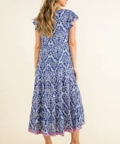 She She Boutique CLOTHING Flutter Sleeve Midi Dress - Navy