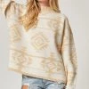 She She Boutique CLOTHING Aztec Jacquard Sweater - Beige