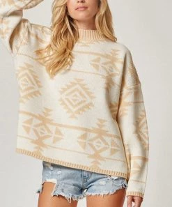 She She Boutique CLOTHING Aztec Jacquard Sweater - Beige