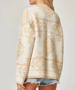 She She Boutique CLOTHING Aztec Jacquard Sweater - Beige