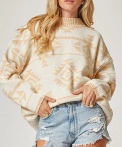She She Boutique CLOTHING Aztec Jacquard Sweater - Beige