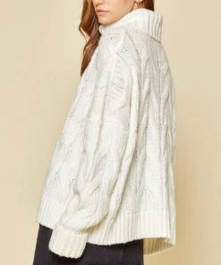 She She Boutique Cowl Neck Cable Knit Sweater - Ivory