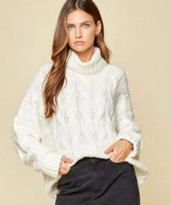 She She Boutique Cowl Neck Cable Knit Sweater - Ivory