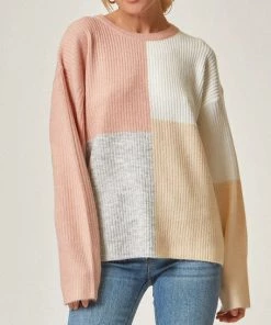 She She Boutique CLOTHING Color Block Sweater - Mauve/Ivory