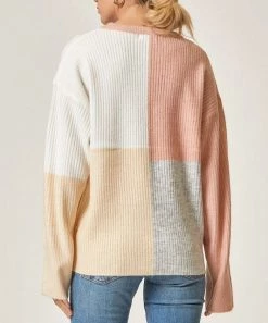 She She Boutique CLOTHING Color Block Sweater - Mauve/Ivory