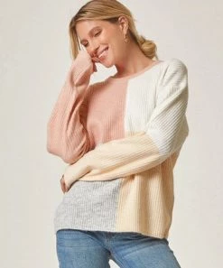She She Boutique CLOTHING Color Block Sweater - Mauve/Ivory