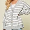 She She Boutique Striped Cardigan - Heather Grey CLOTHING