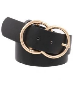 She She Boutique ACCESSORIES Double Ring Buckle Belt - Black/Gold