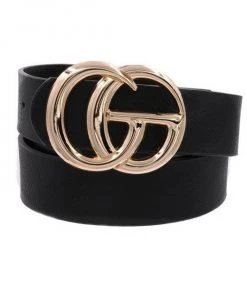 She She Boutique Double Gold Metal Ring Belt - Black