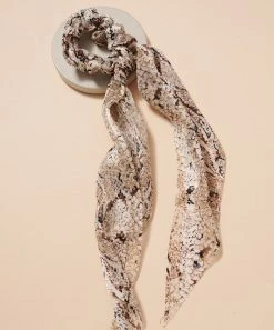 She She Boutique Snake Print Pony Scarf Hair Tie - Brown ACCESSORIES