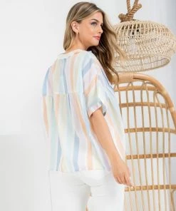She She Boutique CLOTHING Striped Blouse - Cream Multi