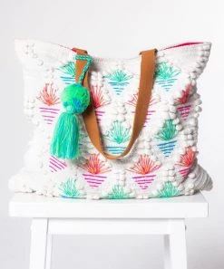 She She Boutique Diamond Tote Bag - Natural/Blue/Pink HANDBAGS