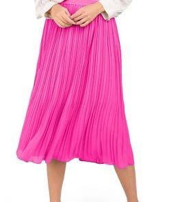 She She Boutique Pleated Midi Skirt - Hot Pink CLOTHING