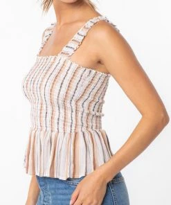 She She Boutique Stripe Tank - Natural/Tan CLOTHING