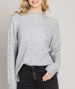 She She Boutique CLOTHING Ribbed Mock Neck Sweater - Mauve OR Heather Grey