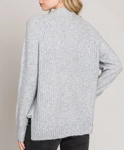 She She Boutique CLOTHING Ribbed Mock Neck Sweater - Mauve OR Heather Grey