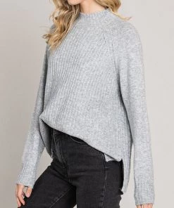 She She Boutique CLOTHING Ribbed Mock Neck Sweater - Mauve OR Heather Grey