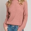 She She Boutique CLOTHING Ribbed Mock Neck Sweater - Mauve OR Heather Grey