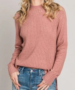 She She Boutique CLOTHING Ribbed Mock Neck Sweater - Mauve OR Heather Grey
