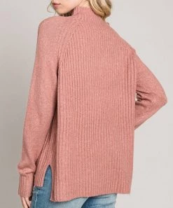 She She Boutique CLOTHING Ribbed Mock Neck Sweater - Mauve OR Heather Grey