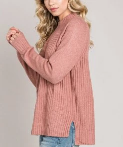 She She Boutique CLOTHING Ribbed Mock Neck Sweater - Mauve OR Heather Grey