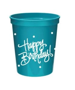 She She Boutique GIFTS Happy Birthday Stadium Cup Set With Lids & Straws - Turquoise