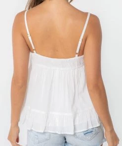 She She Boutique CLOTHING Crochet Trim Tank Top - White