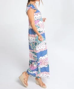 She She Boutique Floral Patchwork Dress - Ivory/Jade CLOTHING
