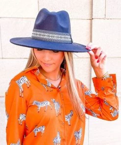 She She Boutique Atchison Hat With Ribbon Trim - Black ACCESSORIES