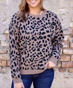 She She Boutique Soft Leopard Pullover - Taupe - FINAL SALE