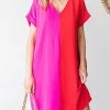 She She Boutique Color Block Dress - Red/Pink CLOTHING