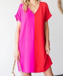 She She Boutique Color Block Dress - Red/Pink CLOTHING