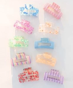 She She Boutique Floral Fruit Stripe Hair Clip - Pink Floral, Pink Stripe, Blue Stripe, Rainbow, Lilac OR Blue Floral