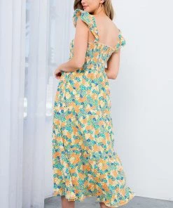 She She Boutique Smocked Floral Dress - Mustard