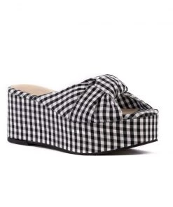She She Boutique BC Footwear Don't Get It Twisted Platform Sandal - Black/White Gingham