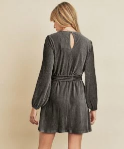 She She Boutique Belted Velvet Dress - Grey - FINAL SALE CLOTHING 7 She She Boutique Belted Velvet Dress - Grey - FINAL SALE CLOTHING