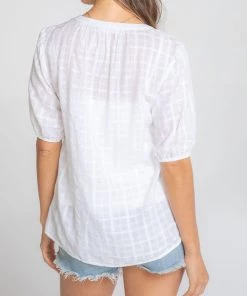 She She Boutique Textured Tonal Plaid Top - White 9 She She Boutique Textured Tonal Plaid Top - White