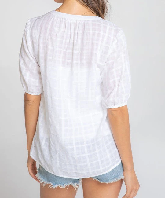 She She Boutique Textured Tonal Plaid Top - White 6 She She Boutique Textured Tonal Plaid Top - White