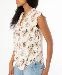 She She Boutique Floral Top With Ruffle Detail - Natural/Rose