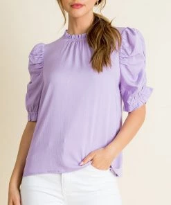She She Boutique Ruched Sleeve Top - Lilac CLOTHING