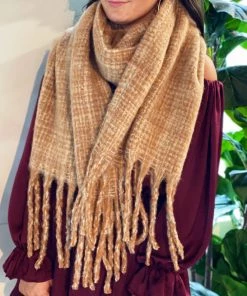 She She Boutique ACCESSORIES Coco Tweed Scarf - Camel - FINAL SALE
