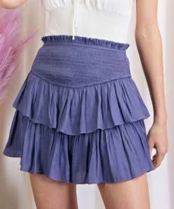 She She Boutique NEW ARRIVALS Smocked Ruffle Skort- Chambray