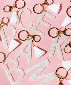 She She Boutique Tasseled Initial Keychain - White/Gold ACCESSORIES