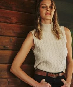 She She Boutique NEW ARRIVALS Cable Knit Sleeveless Sweater Top - Natural OR Taupe