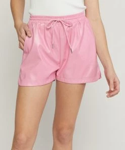 She She Boutique CLOTHING Faux Leather Shorts - Pink