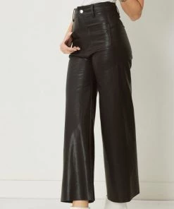 She She Boutique Faux Leather Wide Leg Trouser - Black